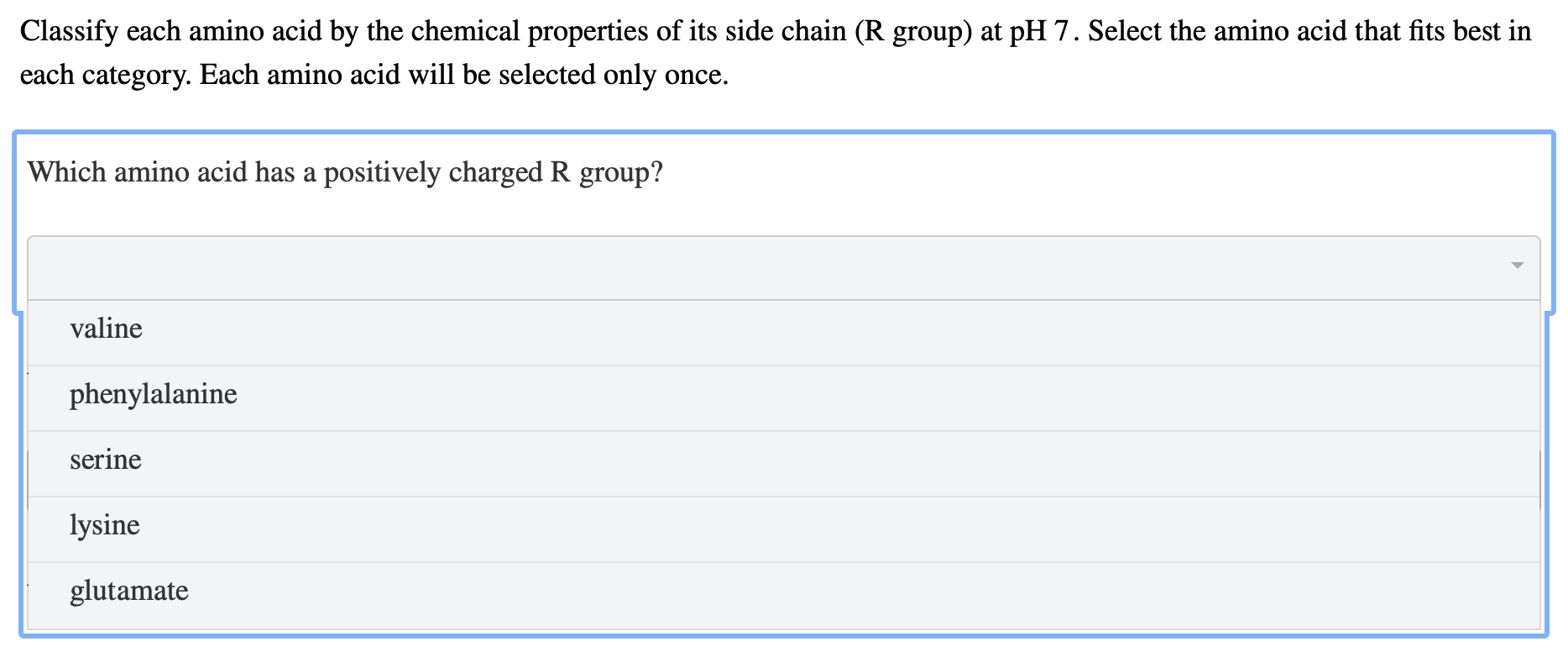 Solved Which amino acid has a negatively charged R group?
