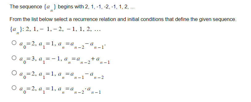 Solved The sequence {an} begins with 2,1,−1,−2,−1,1,2,… From | Chegg.com