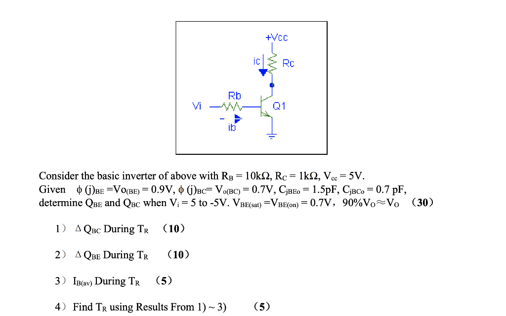 Solved Vcc Rc Rb Vi V Q1 Consider The Basic Inverter Of Chegg Com