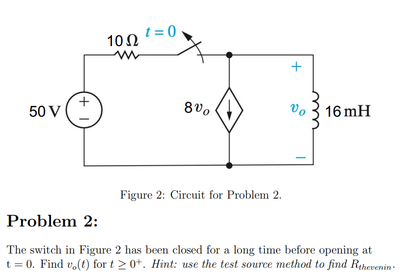 Solved Figure 2: Circuit For Problem 2. Problem 2: The | Chegg.com