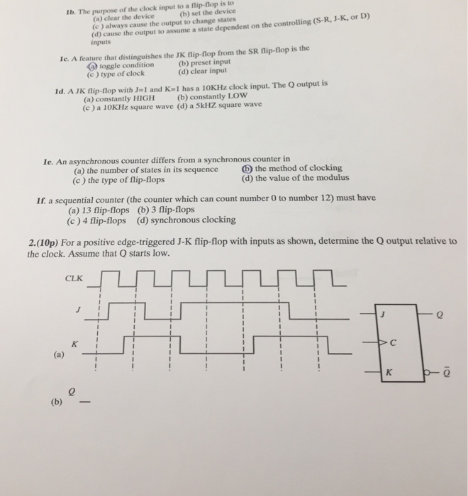 Solved The purpose of the clock input to a flipflop is to