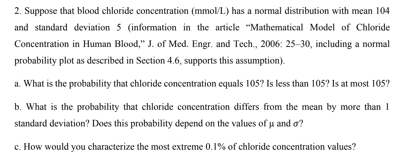Solved 2. Suppose that blood chloride concentration (mmol/L)