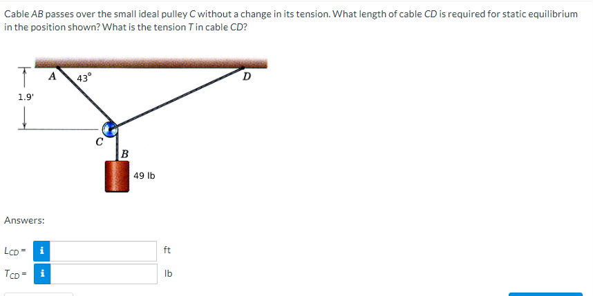 Solved Cable AB Passes Over The Small Ideal Pulley C Without | Chegg.com