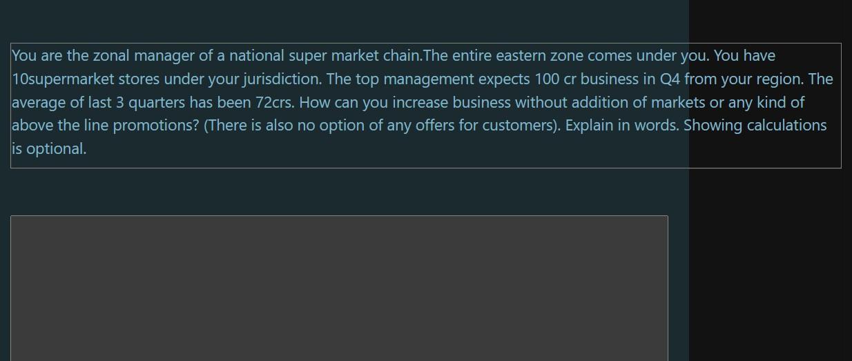 You are the zonal manager of a national super market | Chegg.com