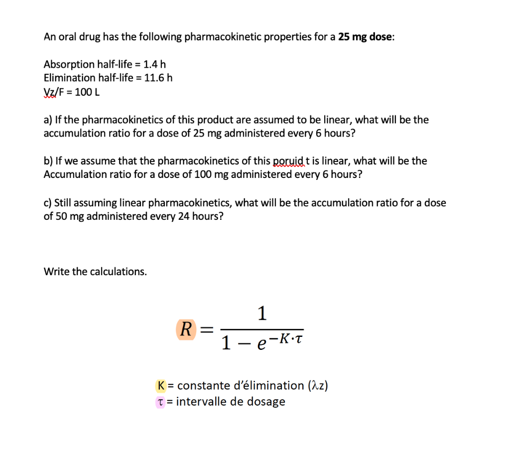 Solved An oral drug has the following