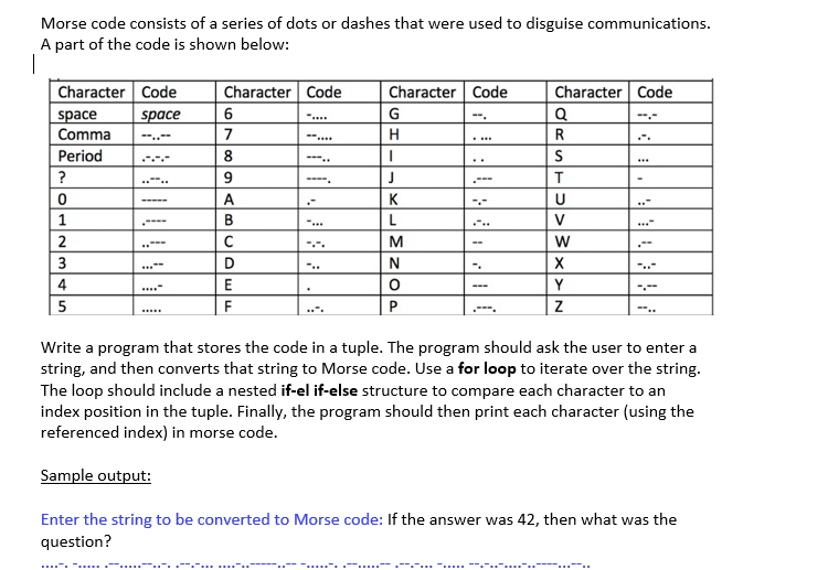 Solved Morse code consists of a series of dots or dashes | Chegg.com