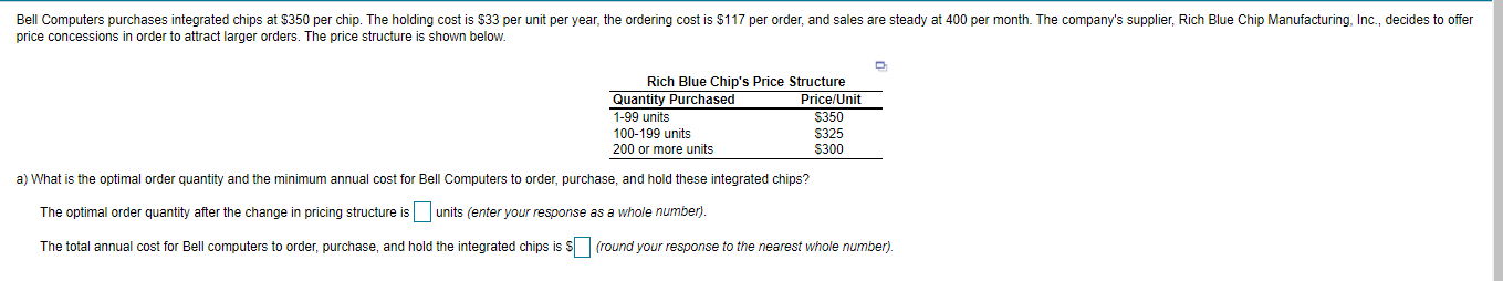 Solved Bell Computers purchases integrated chips at $350 per | Chegg.com