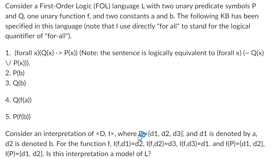 Solved Consider a First-Order Logic (FOL) language L with | Chegg.com