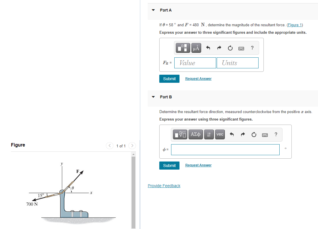 Solved Part A If @ = 58° And F = 480 N, Determine The 