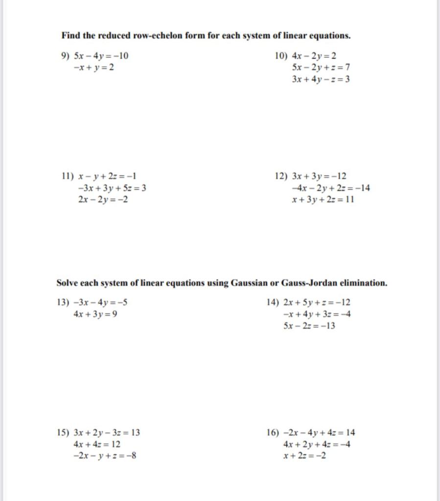 Solved Find the reduced row-echelon form for each system of | Chegg.com