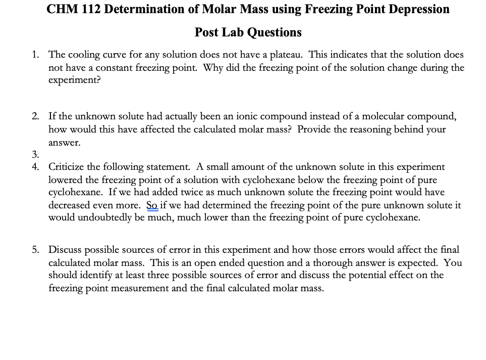 Solved Determination of Molar Mass by Freezing Point | Chegg.com