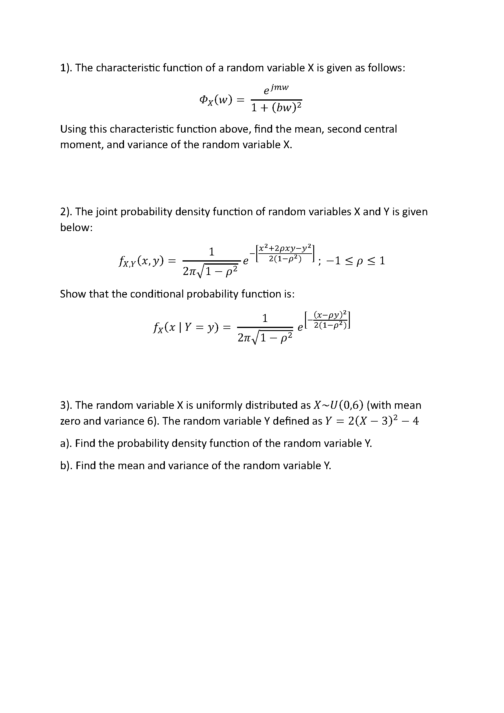 Solved 1). The characteristic function of a random variable | Chegg.com