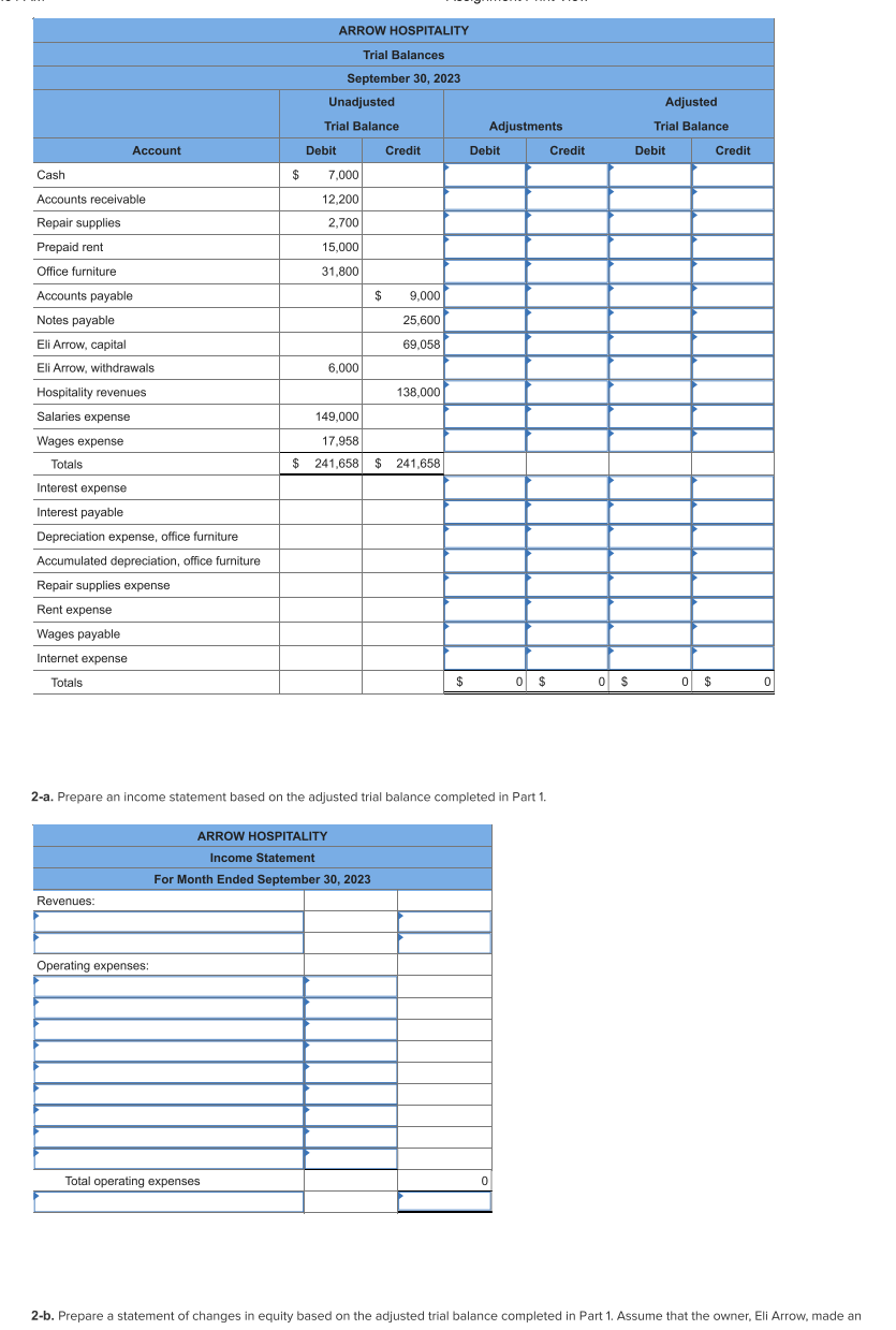 Arrow Hospitality prepares adjustments monthly and | Chegg.com