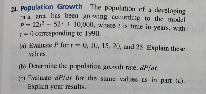 Solved ulation Growth The population of a developing rural p | Chegg.com