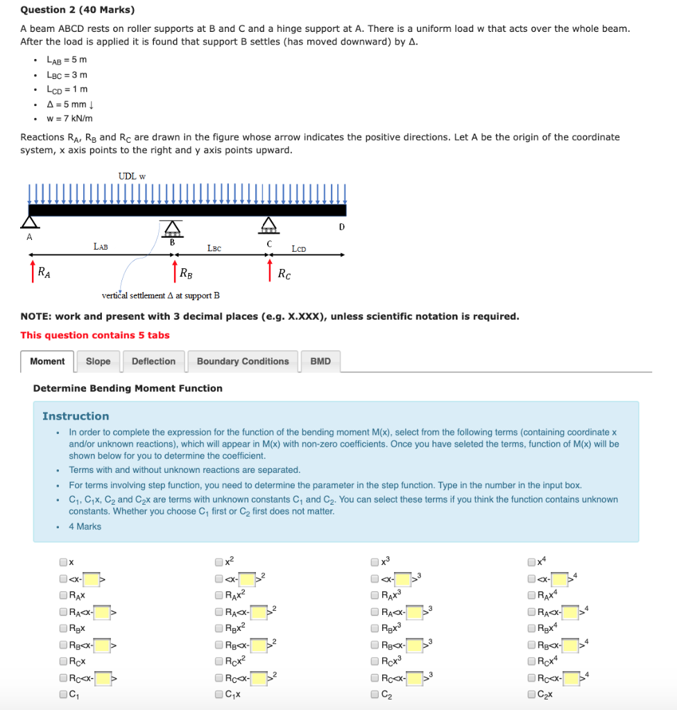 Solved Question 2 (40 Marks) A beam ABCD rests on roller | Chegg.com
