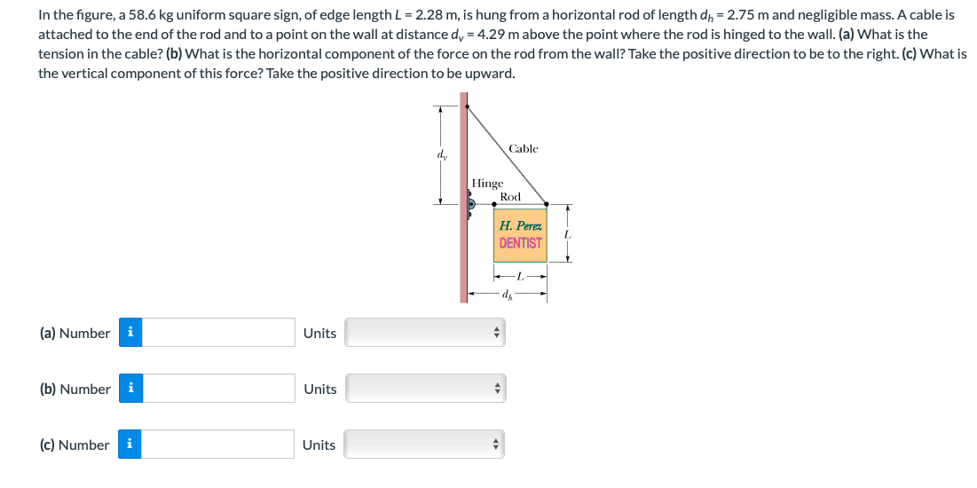Solved In the figure, a 58.6 kg uniform square sign, of edge | Chegg.com