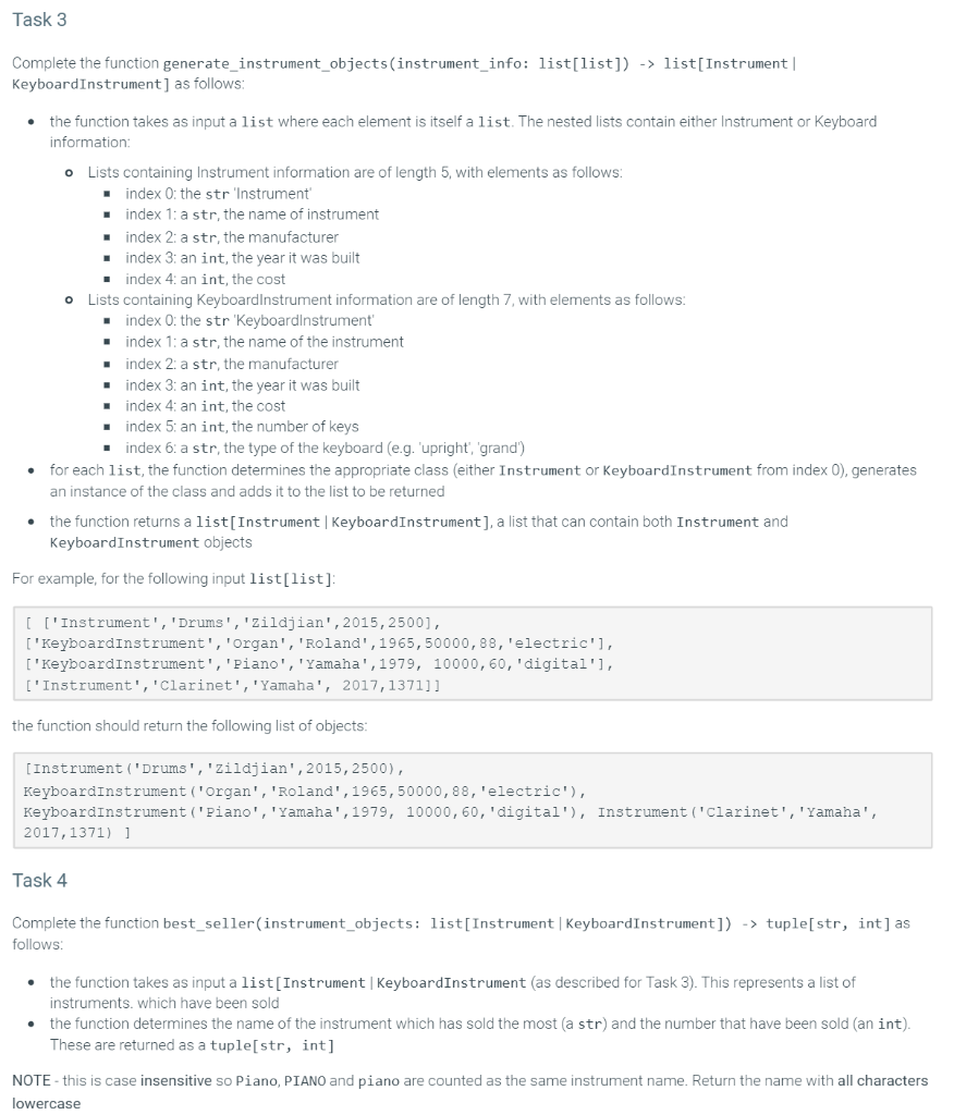 Solved Given the base class Instrument, define the _init__ | Chegg.com