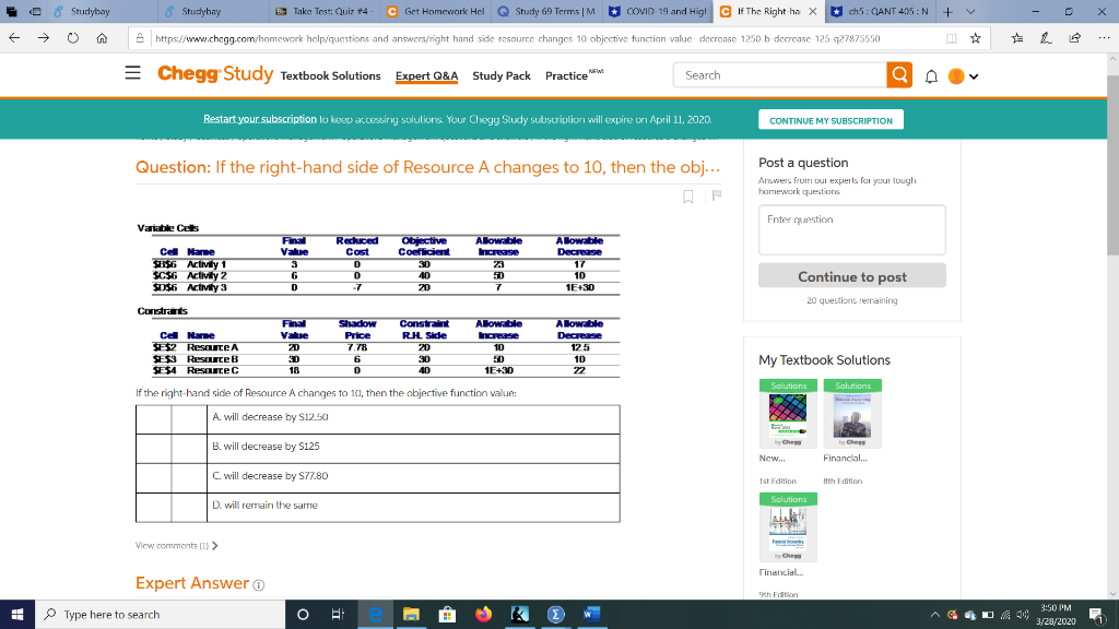 Solved If The Right-hand Side Of Resource B Changes To 10, | Chegg.com