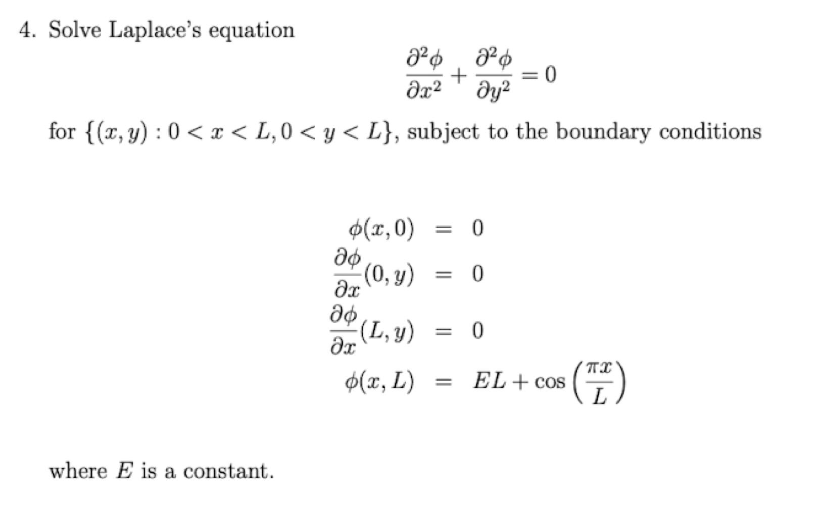 Solved 4 Solve Laplaces Equation ∂x2∂2ϕ∂y2∂2ϕ0 For 9146