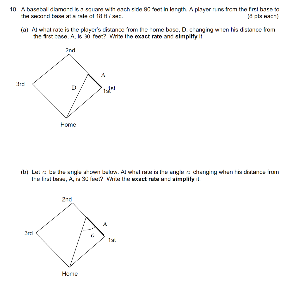Solved 10. A baseball diamond is a square with each side 90 | Chegg.com