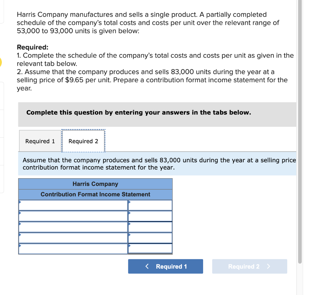 Solved Harris Company Manufactures And Sells A Single Chegg Com