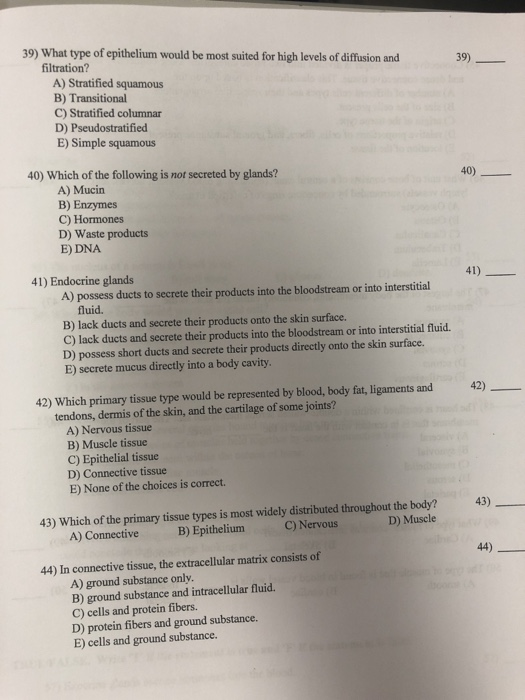 Solved 39) What type of epithelium would be most suited for | Chegg.com