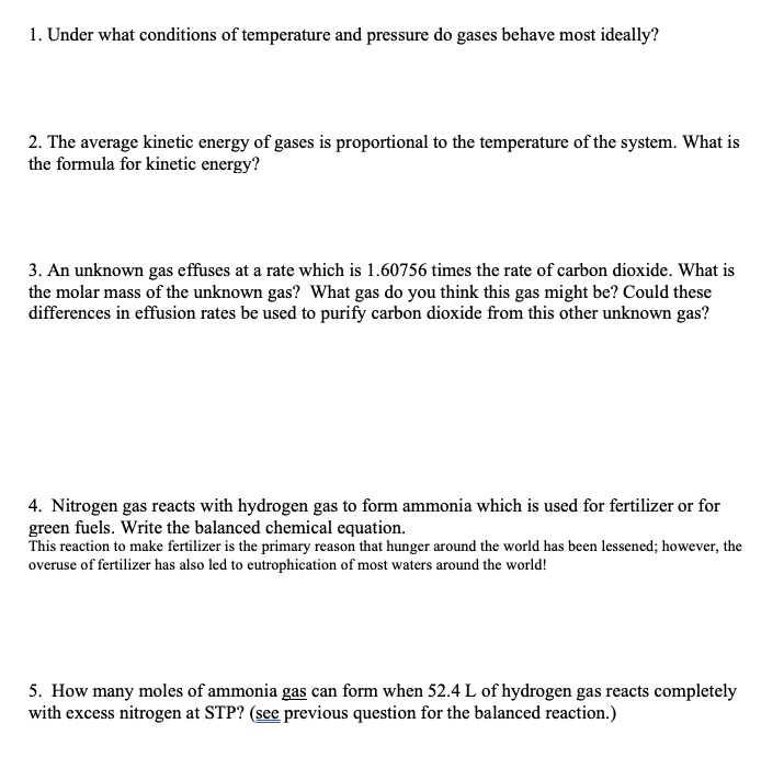 Solved 1. Under What Conditions Of Temperature And Pressure | Chegg.com