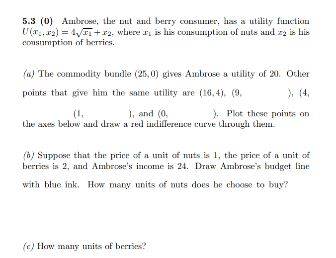 Solved 5.3 (0) Ambrose, the nut and berry consumer, has a
