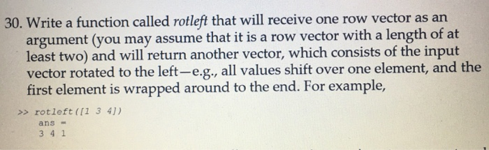 Solved 30. Write a function called rotleft that will receive | Chegg.com