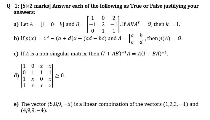 Solved Q 1 5x2 Marks Answer Each Of The Following As T Chegg Com