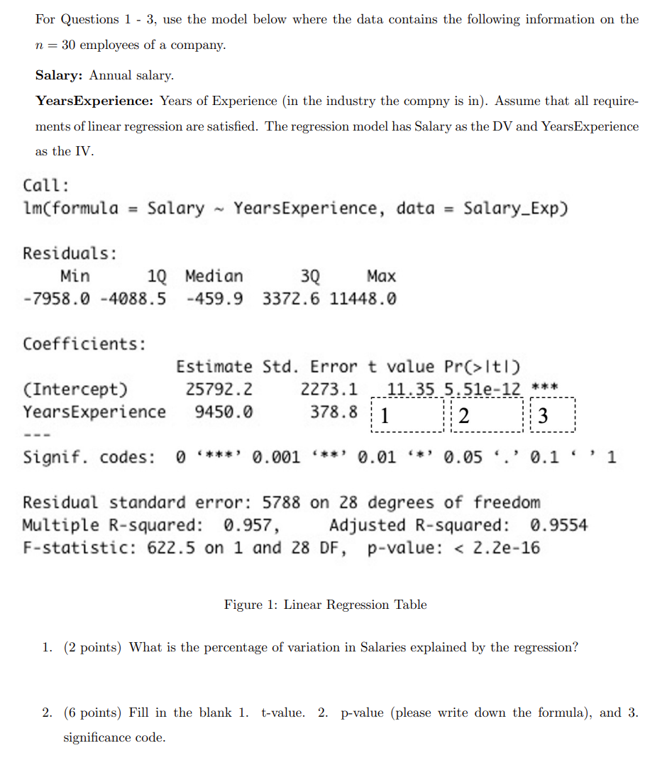 Solved For Questions 1 - 3, Use The Model Below Where The | Chegg.com