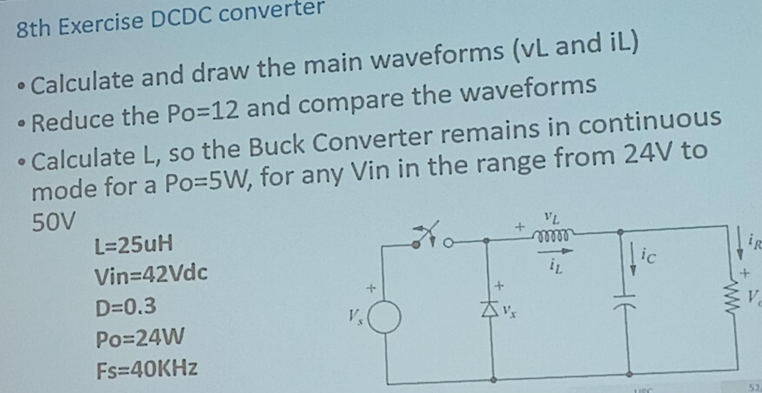 Solved 8th Exercise DCDC converterCalculate and draw the | Chegg.com