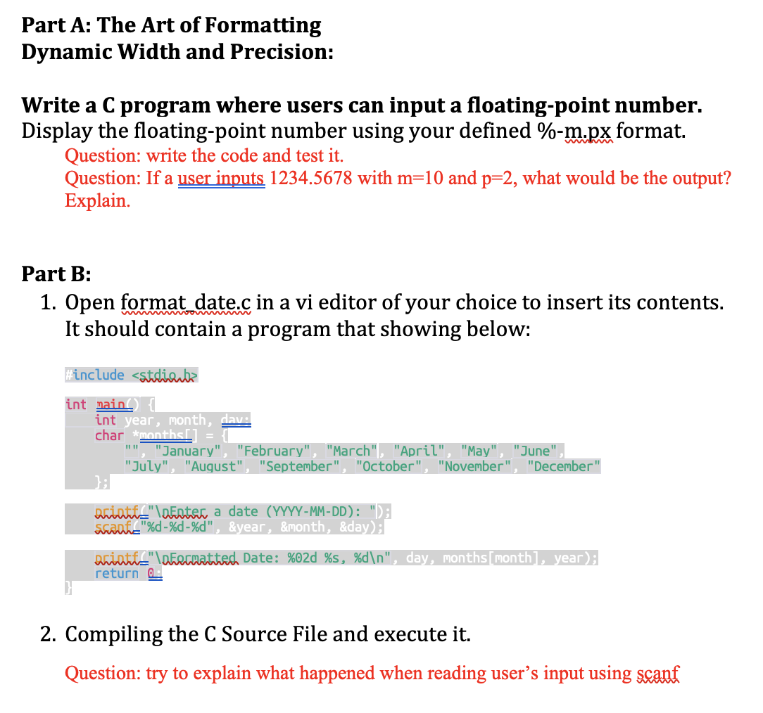 Solved Part A: The Art of Formatting Dynamic Width and | Chegg.com