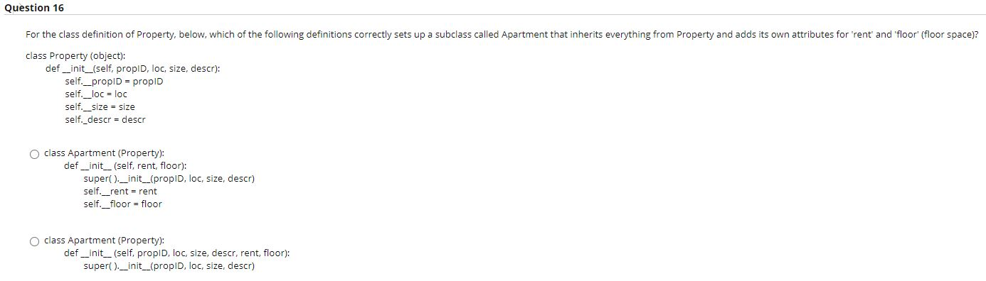 Solved Question 16 For The Class Definition Of Property Chegg