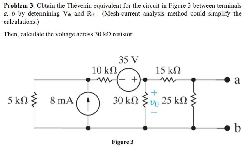 Solved Problem 3: Obtain the Thévenin equivalent for the | Chegg.com