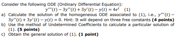 Solved Consider the following ODE (Ordinary Differential | Chegg.com