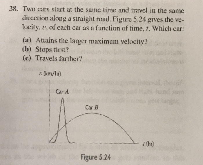 Solved 38. Two Cars Start At The Same Time And Travel In The | Chegg.com