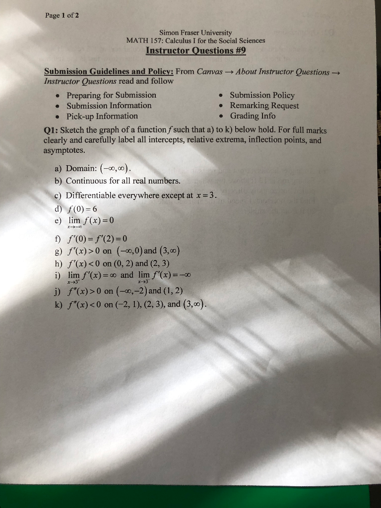Solved Page 1 of 2 Simon Fraser University MATH 157: | Chegg.com