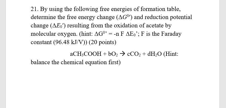 Solved 21. By using the following free energies of formation | Chegg.com