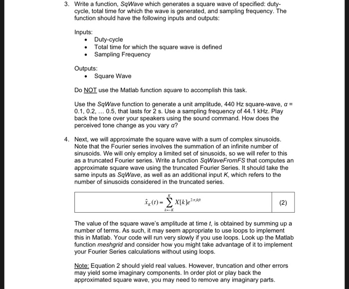 3. Write a function, SqWave which generates a square | Chegg.com