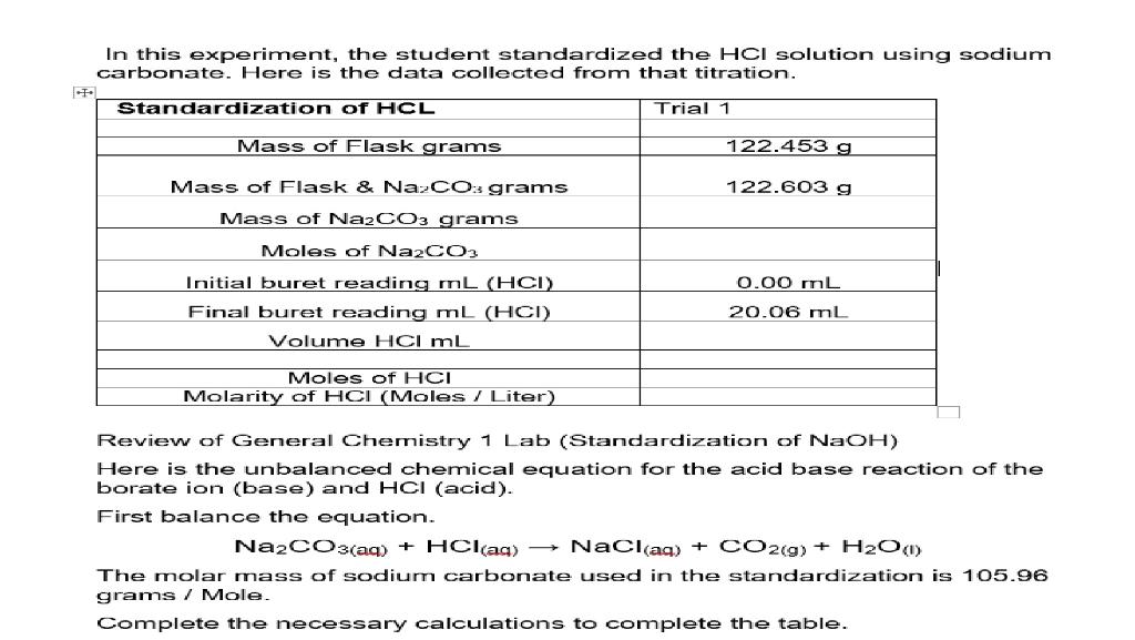 Solved In this experiment, the student standardized the HCI