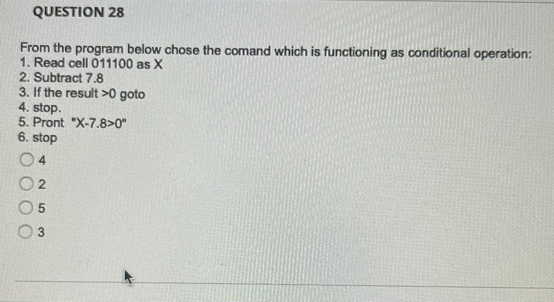 Solved From the program below chose the comand which is | Chegg.com