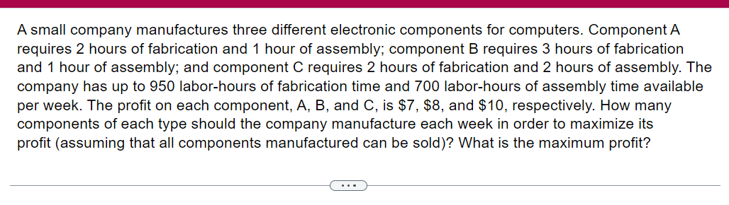 Solved A Small Company Manufactures Three Different | Chegg.com