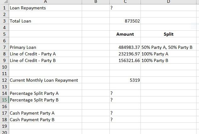 Solved ; It's for a split of a repayment schedule for a | Chegg.com