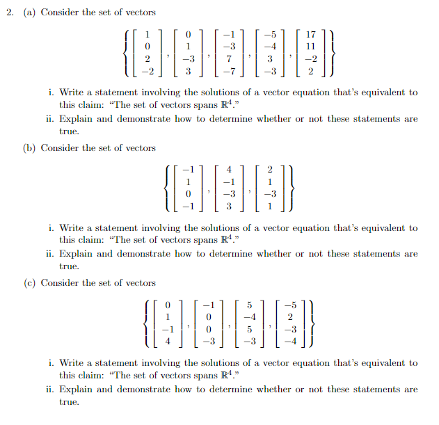 Solved 2. (a) Consider the set of vectors | Chegg.com