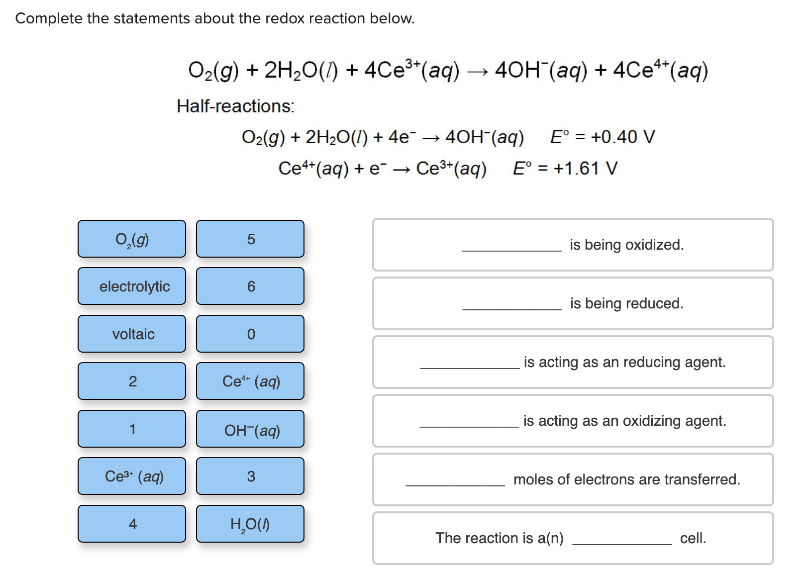 Solved Complete The Statements About The Redox Reaction 5955