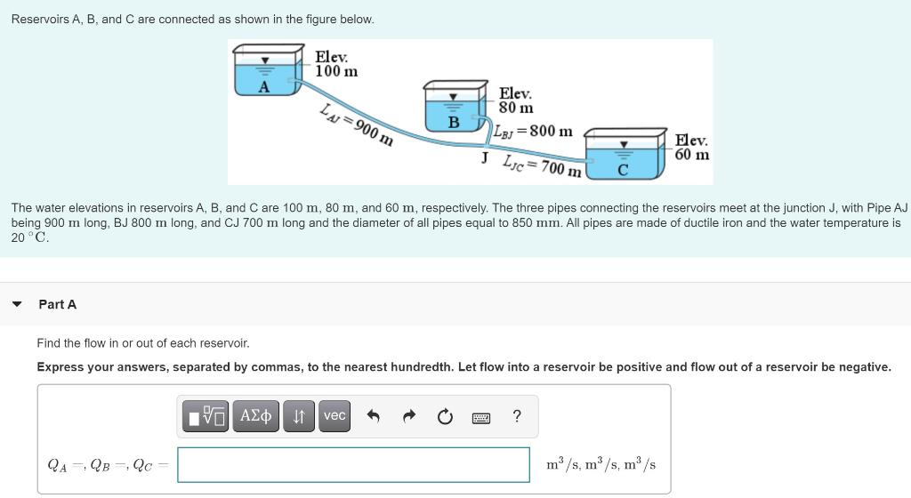 Solved Reservoirs A, B, And C Are Connected As Shown In The | Chegg.com