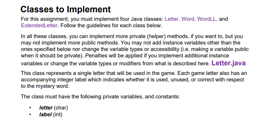 Classes to Implement For this assignment, you must | Chegg.com