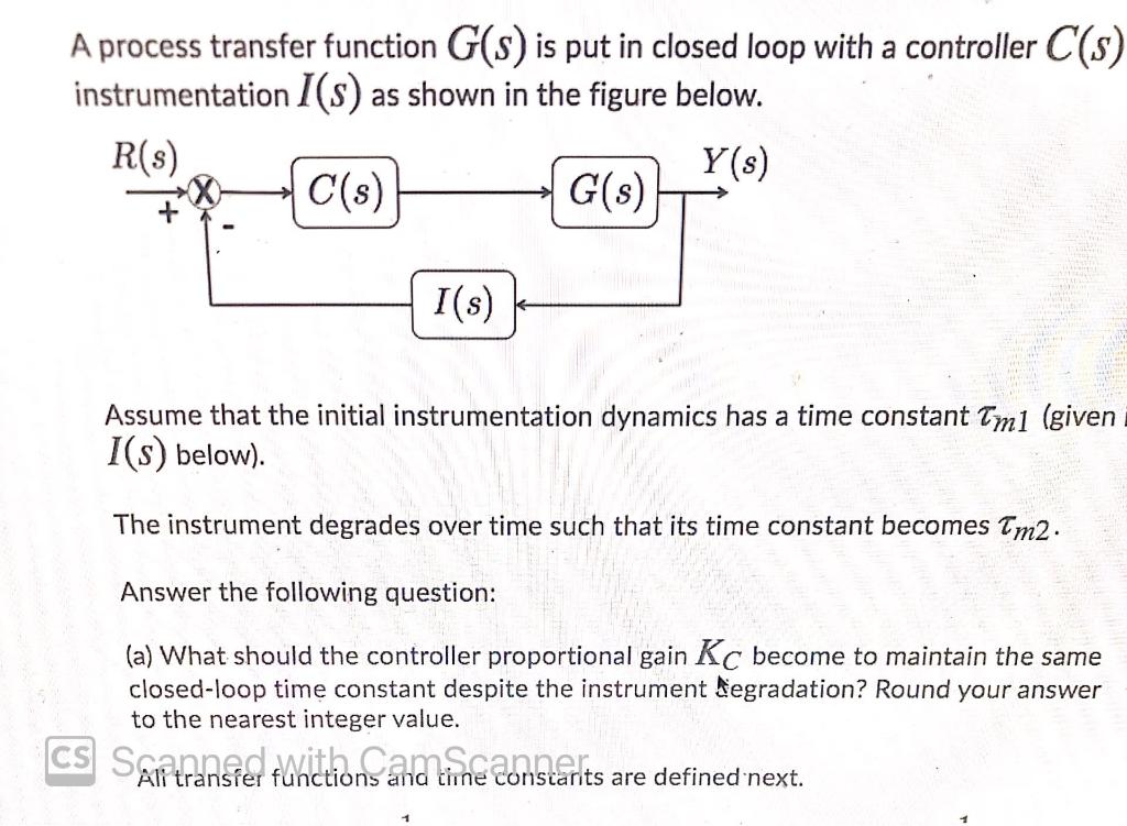 Solved A process transfer function G(s) is put in closed | Chegg.com