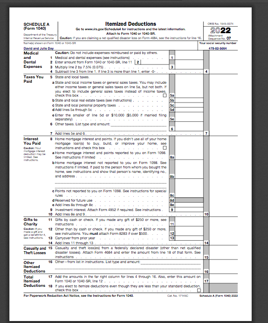 Deliverables Form 1040, Schedule 1, Sch. A, Sch. C,